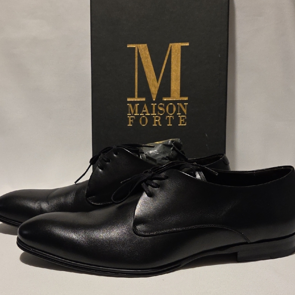 Maison Forte Black Leather Oxfords Dress Shoes Mens Size 11